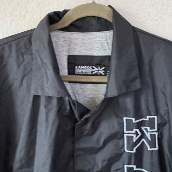 Kangol Black Snap Front Nylon Coach Jacket L Old School Windbreaker Waterproof - Picture 2 of 9